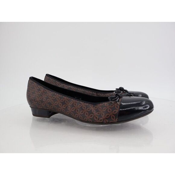 Ara Belinda Ballet Flat Black Brown Vegan Size 10 Cap Toe Bow Slip On Shoes - Picture 1 of 13